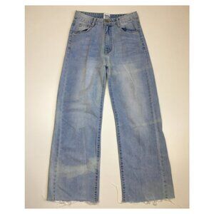 PRINCESS POLLY Light Wash Bleach Raw Edge Hem High Rise 5 Pocket Jeans